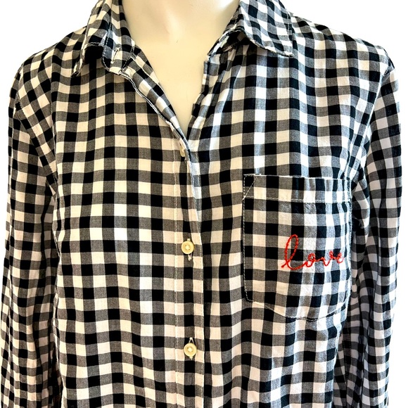 Old Navy "Love" on The Pocket Checked Button Down Blouse Size Small - Picture 6 of 7